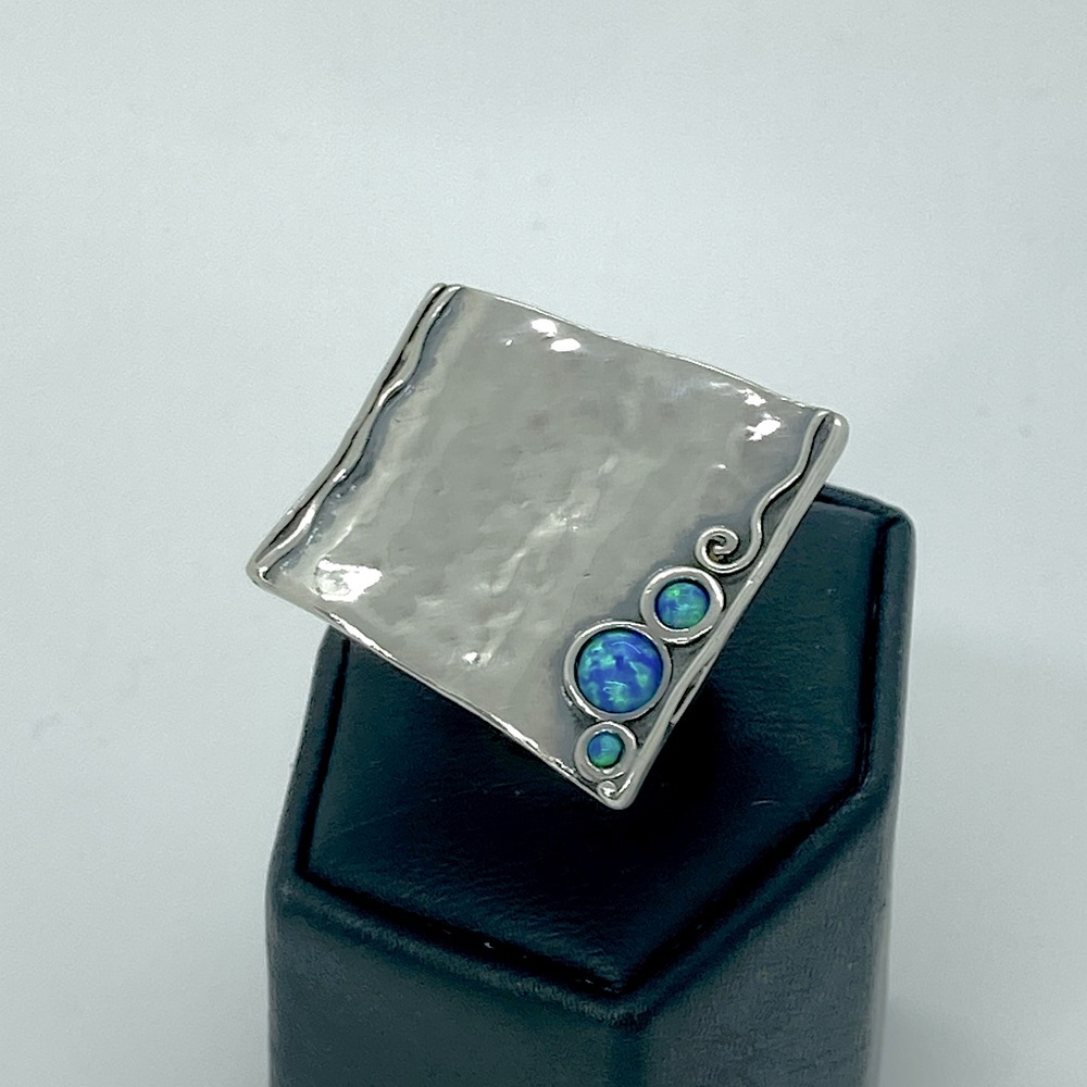 Vtg Shablool Didae Sterling Silver & Opal Large Abstract Statement Ring Sz 8